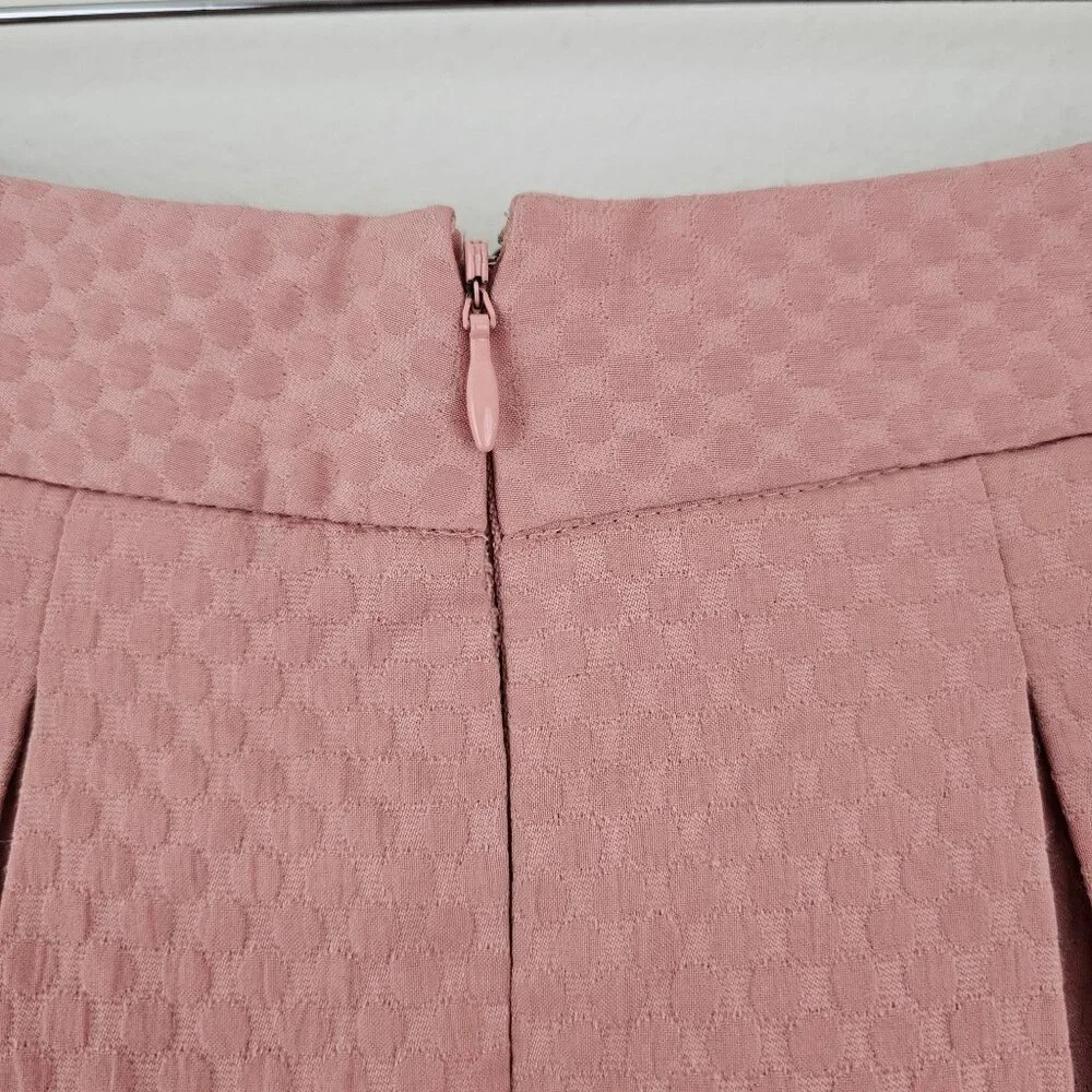 ELLE Sz 10 Y2K Pink Textured Pleated Skater Skirt Zipper Closure Lined Preppy